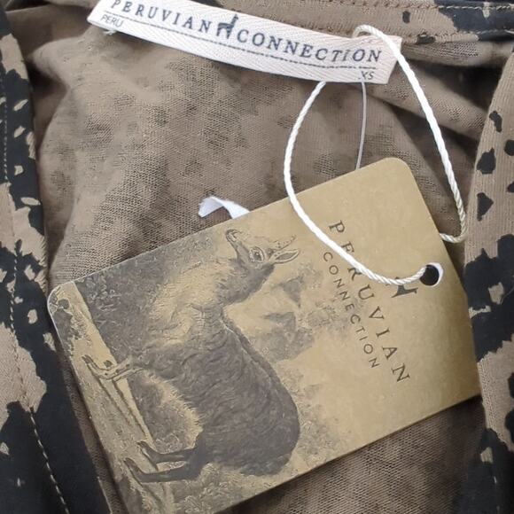 NWT Peruvian Connection Dress Womens XS Long Sleeve Pima Cotton Olive Blockprint - Picture 8 of 11